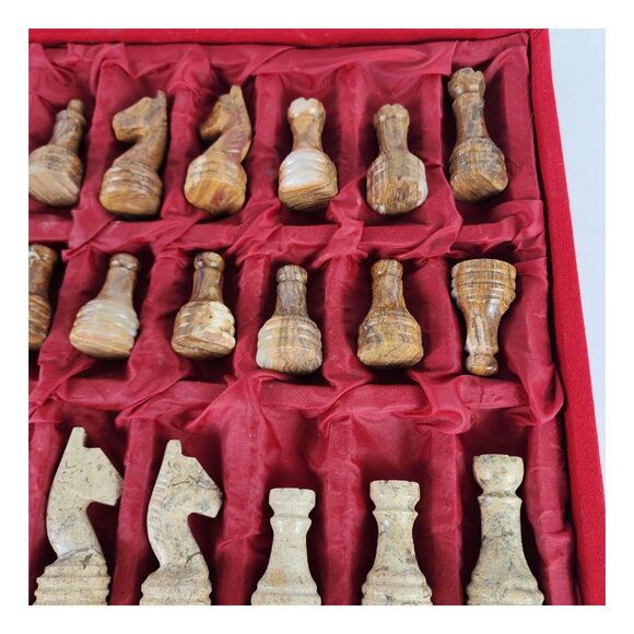 Marble Chess Pieces with storage tray Stone Chess pieces Only Coral & Red Gift - Picture 5 of 11